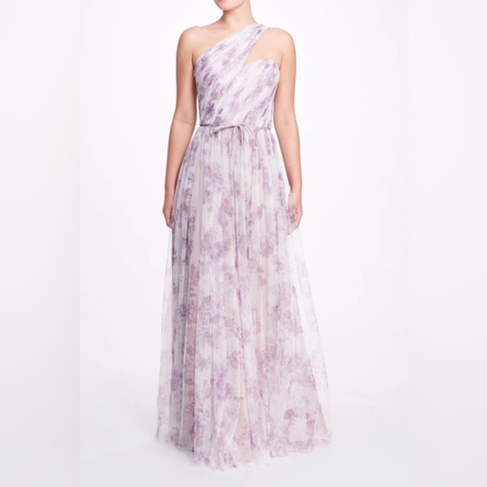 Marchesa Notte Bridesmaid***One-Shoulder Lavender Floral Gown***US 6 $325 - Picture 4 of 15